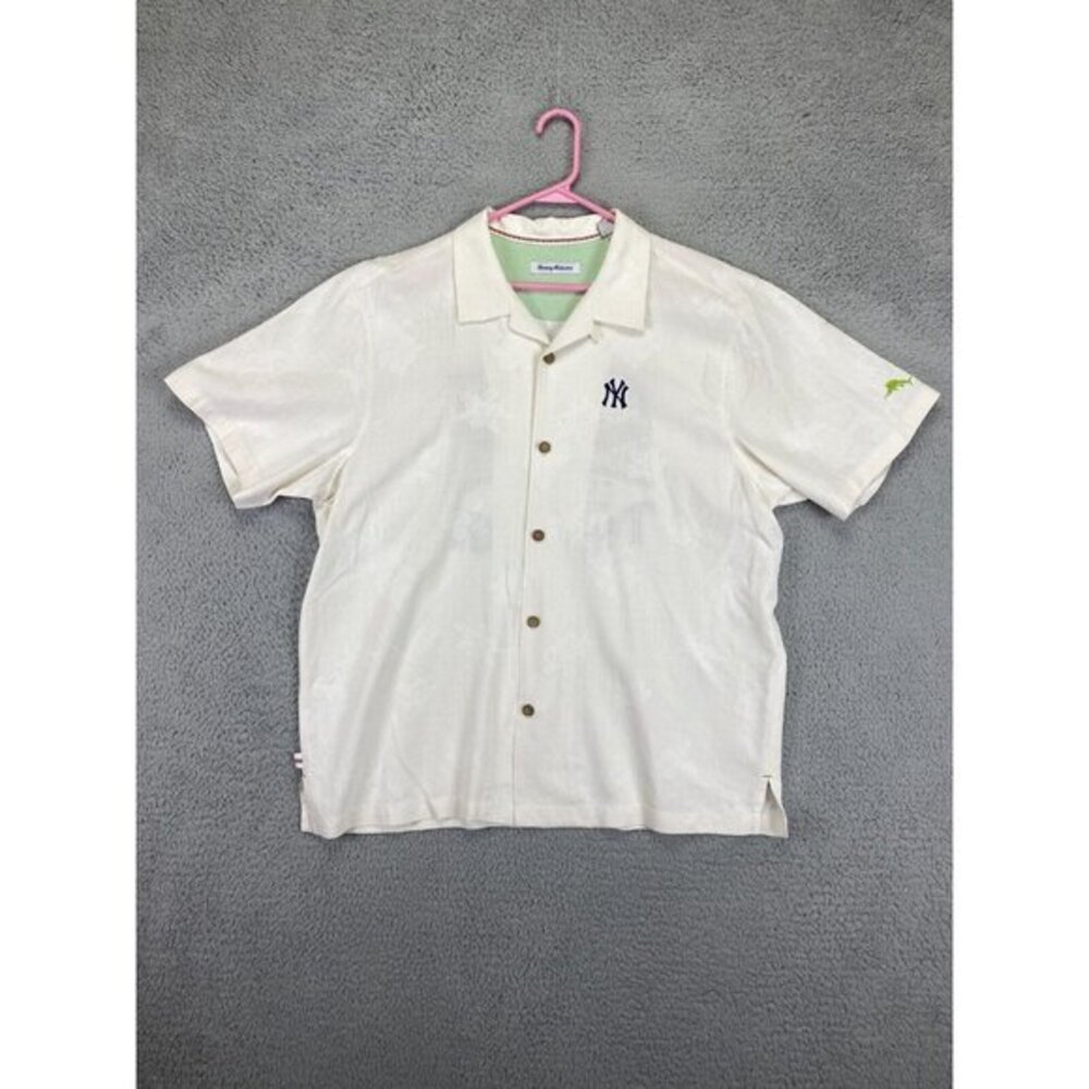 Tommy Bahama Shirt Mens XL‎ White NY Yankees MLB Embroidered Silk Button Up Rare